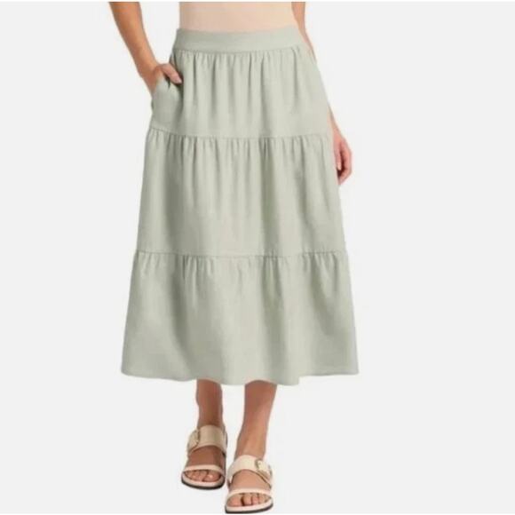 Matty M Dresses & Skirts - Matty M Linen Blend Tiered Prairie Cottagecore Skirt Size Small Side Pockets